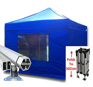 3m x 3m Compact 40 Instant Shelter Pop Up Gazebos Frame, Canopy & Sides - Royal Blue