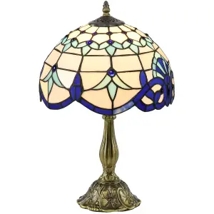 HOMCOM Stained Glass Table Lamp, Handmade Antique Bedside Lamp for Bedroom