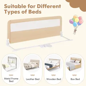 COSTWAY Bed Rail Guard for Toddlers 150CM Foldable Baby Bed Rail w/ Safety Strap