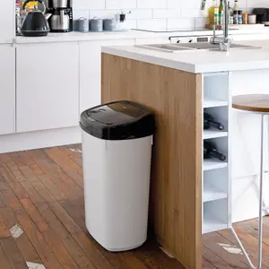 Dihl - UK MADE - 50L White Sensor Bin with Black Sensor Bin Lid Kitchen Waste Dust Bin Automatic Motor