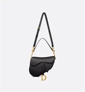 DIOR Saddle Bag With Strap Black Grained - Women