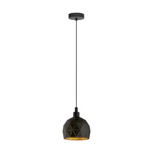 Pendant Ceiling Light Black Powder Coated Inside Gold Cut Out Shade Bulb E14 1x40W