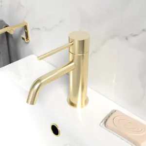 Nes Home Cloakroom Brushed Brass Round Single Lever Basin Mono Mixer Tap