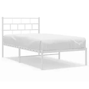 Berkfield Metal Bed Frame with Headboard White 75x190 cm