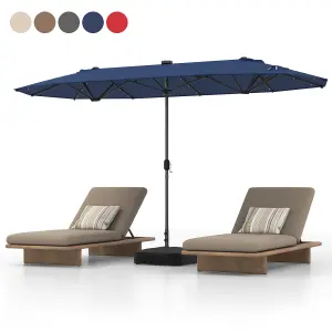 Costway 4M Outdoor Double Sided Parasol Twin Large Patio Umbrella w/ Lights & Base