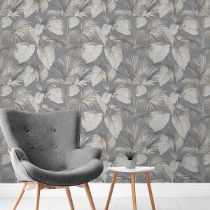 Arthouse Palm Grove Grey Wallpaper