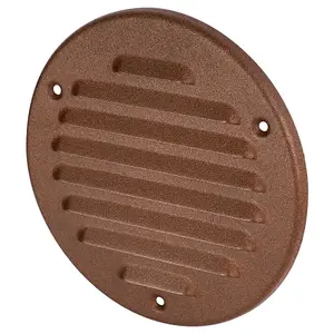 Brown Louvred Wall Vent Grille with Flyscreen, Fits 150 mm / 6 in Ducts, Round Ventilation Grille with Flat Back