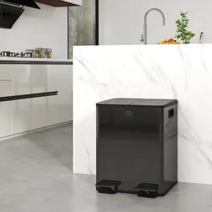 HOMCOM 2 x 20L Dual Kitchen Bin Pedal Bin for Recycling and Waste, Black