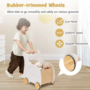 Costway Wooden Baby Walker 2 in 1 Kids Push Along Toy Cart with Storage Chest 4 Wheels