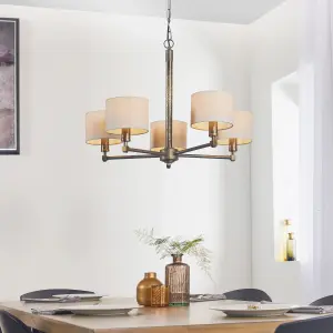 Anson Lighting Maja Aged Hammered Bronze and Natural Linen 5 Light Ceiling Pendant