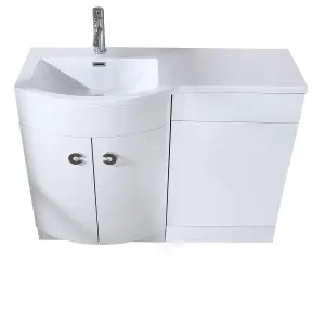 Nes Home Bathroom D Shape White Basin Vanity Wc Unit Cabinet 1100 Left Hand