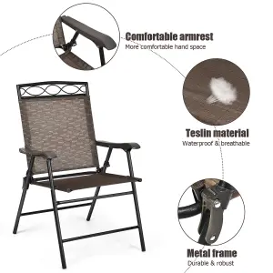 Costway Set of 2 Patio Folding Chairs Sling Chairs Armchair Dining Chair Set w/ Armrest