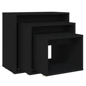 Side Tables 3 pcs Engineered Wood (Set of 3) Black / Black