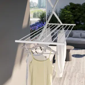 Mini 150, Ceiling mounted retractable and foldable dryer, White 152x54x25 cm