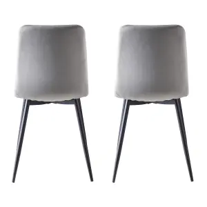 MCC Direct Set of 2 Lexi Velvet Fabric Dining Chairs with Metal Legs Light Grey