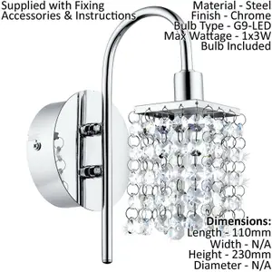 Wall/Mirror Light IP44 Bathroom Colour Chrome Shade Clear Crystal Bulb G9 1x3W