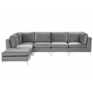 Corner Sofa with Ottoman EVJA Grey Velvet Right Hand