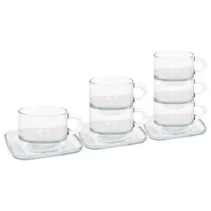 LAV 12pc Cozy Stacking Glass Coffee Cups & Saucer Set - 270ml