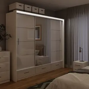 Sliding Door Wardrobe MARSYLIA 255cm White Gloss