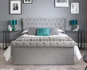 Aspire Chesterfield Ottoman Bed Grey, Size Superking