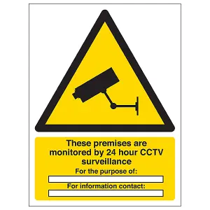 24hr CCTV Monitored For The Purpose Security Sign - Rigid Plastic 300x400mm (x3)