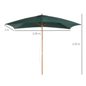 Outsunny Wooden Garden Parasol Sun Shade Patio Umbrella Canopy Green