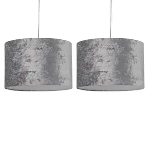 First Choice Lighting Set of 2 Grey Crushed Velvet 30cm Pendant Lightshades