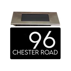 Personalised Aluminium House Plaque with Solar Light Customised with Your House Number and Street Name 160 x 280mm Black