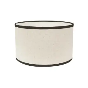 ValueLights Eva Natural Linen Fabric with Black Trim Small Drum Light Shade with LED Bulb