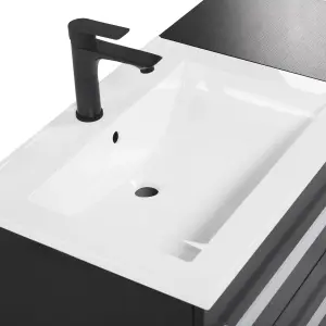 Bathroom Wall Mounted Cabinet with Basin Black MADRID