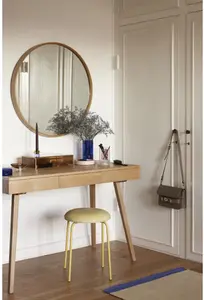 Round Wood Accent Wall Mirror/Vanity Mirror/Bathroom Mirror,60cm dia,Bamboo