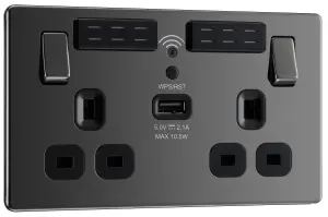 GoodHome Black Nickel 13A Switched Double Screwless WiFi extender socket with USB