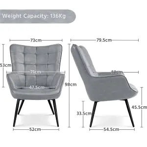 Yaheetech Grey Modern Faux Leather Accent Chair with Wood-tone Metal Legs