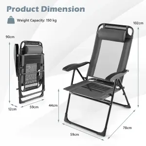 Costway Garden Folding Camping Chairs Set of 2 Portable Outdoor Recliner w/ 7-Level Backrest