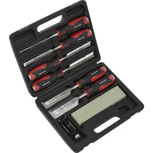 Premium 8 Piece Hammer-Thru Wood Chisel Set with Bevel Edged Blades and Storage Case