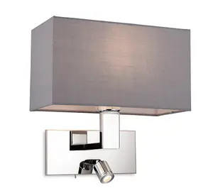 Luminosa Raffles Wall Lamp with Adjustable Switched Reading Light Chrome with Grey Shade