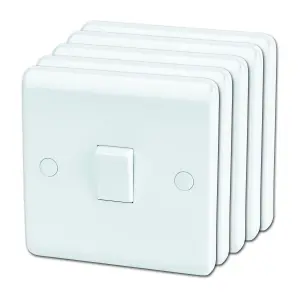 LAP White 10A 1 way 1 gang Raised slim Light Switch, Pack of 5