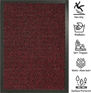 KAV Pack of 2 Door Mat Dirt Trapper for Indoor and Outdoor Non Slip, Floor and Kitchen Doormats Super Absorbent (40 X 60) (Red)