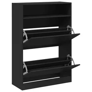 Shoe Cabinet with 2 Flip-Drawers Black 80x34x116 cm