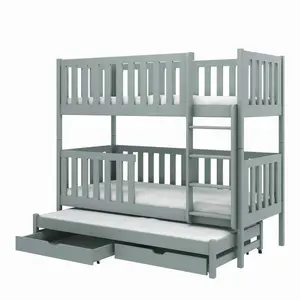 Plimoth Kids Bunk Bed with Trundle with Drawers Grey