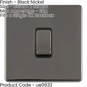 1 Gang 20A Single Light Switch SCREWLESS BLACK NICKEL 2 Way Slim Rocker Plate