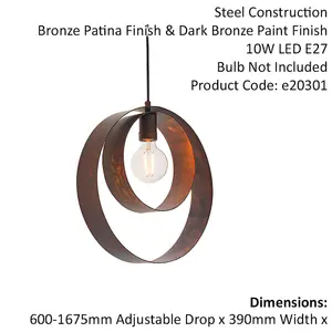 Hand Finished Bronze Patina Ceiling Pendant Light Dark Bronze Metalwork Fitting