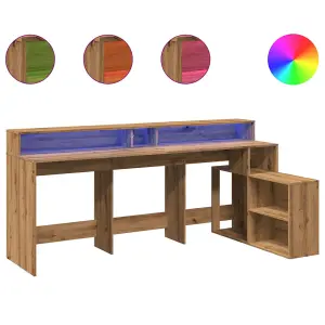 Berkfield Desk with LED Lights Artisian Oak 200x104x91 cm Engineered Wood