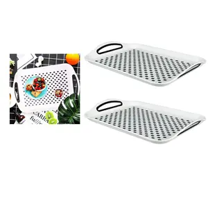 2x Large Anti Slip Serving Tray Rubber Grip Handles Non Slip Dinner Lap Tray 41cm