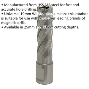 17mm x 50mm Depth Rotabor Cutter - M2 Steel Annular Metal Core Drill 19mm Shank