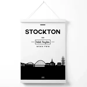 Stockton Black and White City Skyline Poster with Hanger / 33cm / White