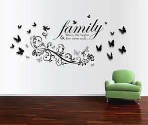 Wall Stickers Mural Decal Paper Art Decoration Family Bird Quote 3D Butterfly 3D Butterflies Stock Clearance Wall Decor Art