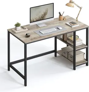 VASAGLE Industrial Computer Desk, Office and Living Room Work Table with Steel Frame and 2 Shelves, Heather Greige and Ink Black