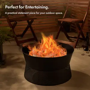 VonHaus Fire Pit with Mesh Detail, Portable Firepit for Outdoor Heating, Garden Fire Place for Wood & Charcoal