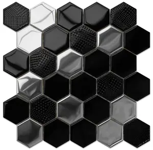 Hexagon glass mosaic on mesh for bathroom or kitchen 247mm x 255mm - Silver Lava